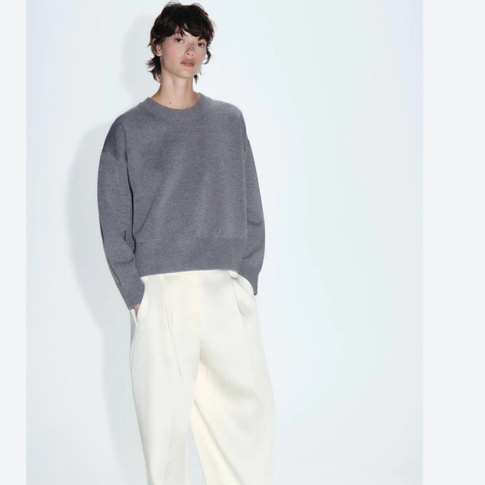 Zara Womens Sweater Small S Gray Knit Crew Neck Long Sleeve 5536/215 Nwt